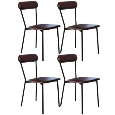 Imagem de Kit 04 Cadeiras Estofada Para Sala de Jantar Liora Preto C01 Courino Café - Lyam Decor