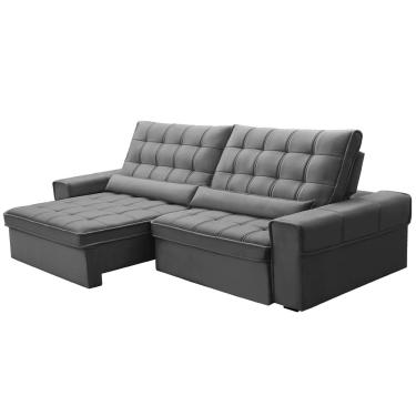Imagem de Sofá Retrátil Reclinável Para Sala 4 Lugares 290cm Nebrasca F04 Veludo Cinza Claro - Lyam Decor