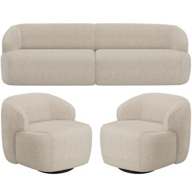 Imagem de Sofá 3 Lugares Curvo Orgânico com 02 Poltronas Para Sala Living 250cm Barolo L06 Linho Bege Escuro - Lyam Decor