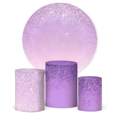 Imagem de Painel De Festa E Capa Cilindro Decoração Subli Glitter Lilá