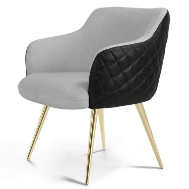 Imagem de Poltrona Decorativa Pés Palito D'Ouro Jade D02 Linho Cinza D-315 Tressê Corano Preto - Lyam Decor