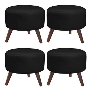 Imagem de Kit 4 Puffs Decorativos Redondo Pés Palito Couro Preto - Gran Belo