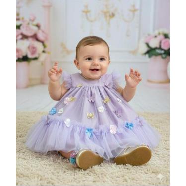 Imagem de Vestido Vila Lele Jardim das Borboletas para Bebê Lilás - Tamanhos P, 