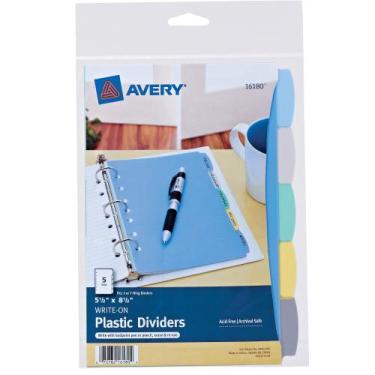 Imagem de Mini divisórias de plástico durável Avery Write & Erase de 5 abas