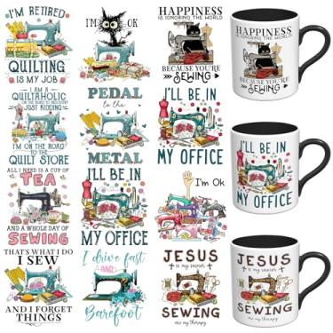 Imagem de XRTHGS Adesivos UV DTF - Pacote engraçado de 12 folhas UV DTF para canecas de café de vidro, decalques DIY para copos, esfregar à prova d'água em transferências para artesanato (citações de máquinas