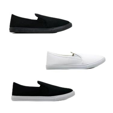Imagem de Kit 3 Tênis Feminino Calcer Facil Slip On Confortavel Casual Branco Preto Rosa (Cor: Preto + Preto e Preto + Branco, BR, Adulto, Numérico, 36)