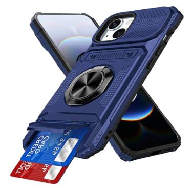 Imagem de COTDINFOR Capa para iPhone 13 com suporte de cartão integrado [loja 2 cartões] anel de 360° suporte resistente à prova de choque capa carteira protetora de corpo inteiro para iPhone 14 / iPhone 13