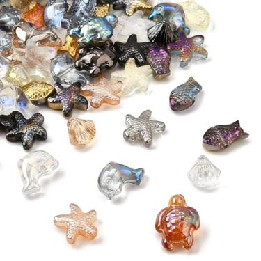 Imagem de UR URLIFEHALL 150 contas de vidro aleatórias de animais oceânicos criaturas da vida marinha contas de peixe bonito estrela do mar tartaruga marinha contas para colar pulseira fabricação de joias