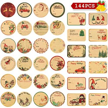 Imagem de Etiquetas de , 144 peças autoadesivas de etiquetas de natal Kraft, 36 designs jumbo etiquetas de nome de Natal presentes, adesivos de natal para caixas sacos envelopes decoração de pacote