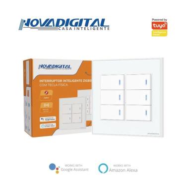 Imagem de Interruptor Inteligente Zigbee Novadigital 4x4 6 Teclas Físicas Alexa Google Tuya BRANCO NFZB-6-W