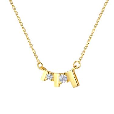 Imagem de EFASHION Colar feminino com pingente de zircônia incrustado em prata esterlina 925 banhado a ouro 14K, Medium, Ouro, Zircônia cúbica