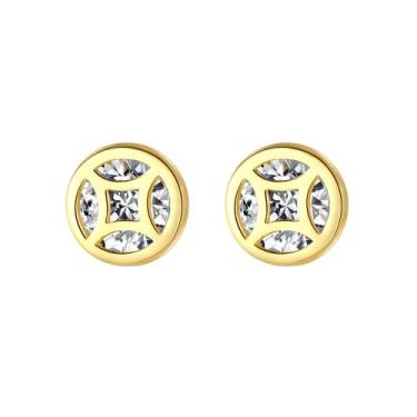 Imagem de Efashion Brincos requintados de prata 925 banhados a ouro 14K com zircônia e formas geométricas, Small, Ouro amarelo, Zircônia cúbica