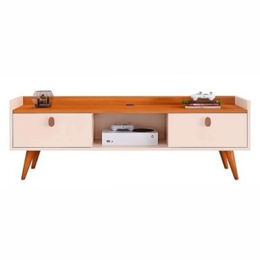 Imagem de Rack Bancada com pés 1.20 Life Copa 2 Portas Moderno Parede TV Até 50Pol Quarto Sala Area Lazer (1.20 Off/Cinamo)