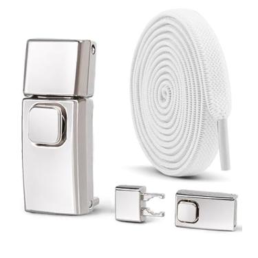 Imagem de Conjunto de cadarços, 2 cadarços elásticos e 2 fivelas sem amarração para tênis de lona, Branco, Standard