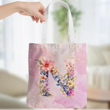 Imagem de Presentes personalizados para mulheres, monograma, presentes de aniversário para mulheres, esposa, irmã, damas de honra, Natal, inicial N, sacola de lona, ombro de praia, sacolas de compras