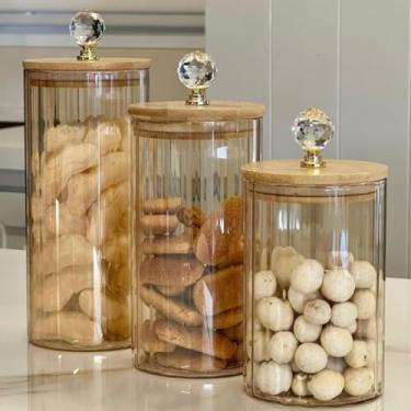 Imagem de Porta Mantimentos Potes Herméticos Pote Hermético Vidro MODELOS DIVERSOS Porta Temperos Cozinha(KIT CANELADO ÂMBAR CRISTAL-2 POTES (PM))