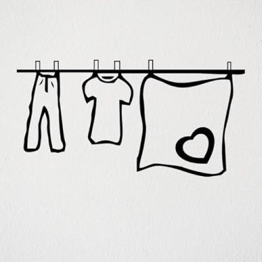 Imagem de Adesivo Decorativo de Parede para Lavanderia, Varal 50cm, Branco, Retangular, Uso Interior, Estilo Barroco, Resistente ao Desbotamento, Decoração para Casa, Sala, Cozinha