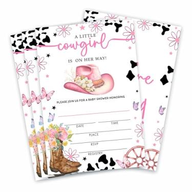 Imagem de Convite de chá de bebê com tema vaqueira com envelope, uma pequena vaqueira no caminho, revelação de gênero, anúncio de bebê, lembrancinha de festa e decorações (conjunto de 15) - A18