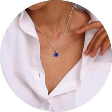 Imagem de Colar feminino com pingente de cristal solitário de corte redondo, configuração de seis garras em corrente de aço inoxidável, joia elegante para uso diário, F, Aço inoxidável e cristal, Sem Pedra