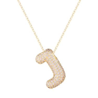Imagem de Colar feminino, colar com alfabeto dourado, cristal, personalizado, com letras de diamante, pingente de bolha inicial, joia de zircão, presente para mulheres (J)