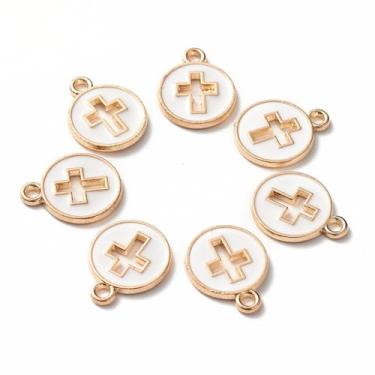 Imagem de 100 peças de pingentes de rosário de crucifixo banhados a ouro claro com cruz esmaltada, para fazer joias faça você mesmo, colar e brincos