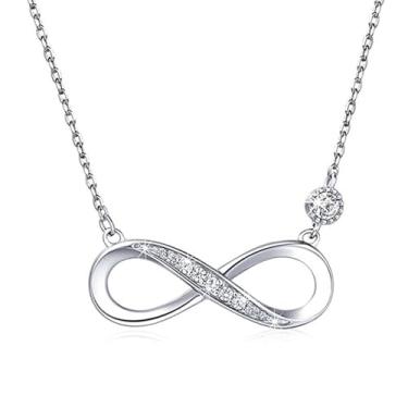 Imagem de Colar com pingente de eternidade para mulheres, banhado a prata, redondo, zircônia cúbica, incrustada, infinito, ajustável, moderno, joia delicada, presente, One Size, Cobre, Sem Pedra Preciosa