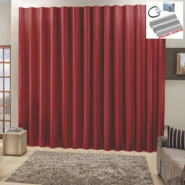 Imagem de Cortina Top Chick 2 Metros Sala Quarto Tecido Ráfia Trilho Comum - Vermelha