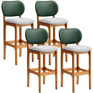 Imagem de Kit 4 Banquetas Alta Bar Cozinha Sala Jantar Betta L02 Imbuia Facto Verde Linho Cinza - Lyam Decor