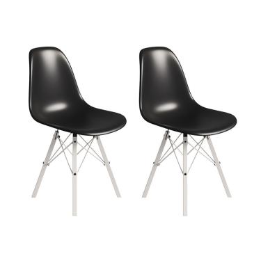 Imagem de Conjunto 2 Cadeiras Eames Tubo Ferro Branco Assento Preto