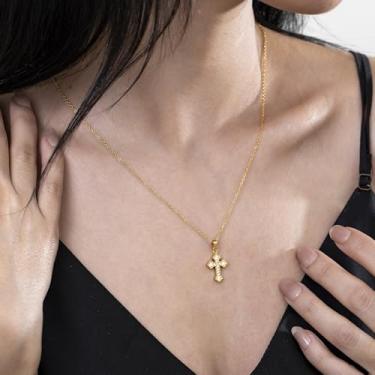 Imagem de Colar de cruz com pingente de cristal, joia de fé cristã para uso feminino, 14+2 Inches, Aço inoxidável, Sem Pedra Preciosa