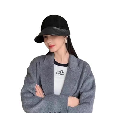 Imagem de Chapéu feminino de camurça de inverno de couro legítimo, chapéu feminino de aba grande, sombrero ao ar livre, Preto, tamanho �nico