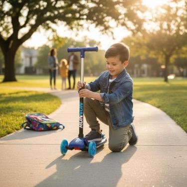 Imagem de Patinete Infantil Scooter 2 Rodinhas Dobrável Ajustável Azul - Unik