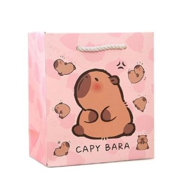 Imagem de Sacos de presente Capybara grande capacidade de papelão branco suprimentos de festa sacos de papel para embalagem de desenhos animados fofos (3)