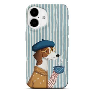 Imagem de Capa compatível com iPhone 17 com listras fofas, com protetor de tela + protetor de câmera, capa protetora moderna de cachorro com listras azuis e estética para mulheres e homens