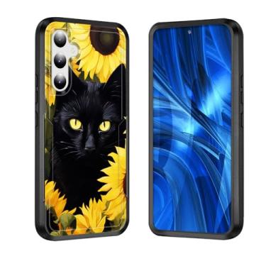 Imagem de JHYYTUJTYP Capa para Galaxy S25 FE, [Teste de queda de grau militar] Capa protetora resistente à prova de choque resistente para Samsung Galaxy S25 FE 6,7 polegadas 2025, gato preto com girassóis