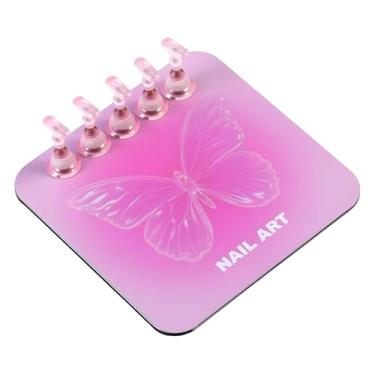 Imagem de FashionCha Suporte expositor para unhas, prateleira para maquiagem, acessórios portáteis, suprimentos versáteis, base para prática, suporte para pontas de unhas, Quadrado Rosa