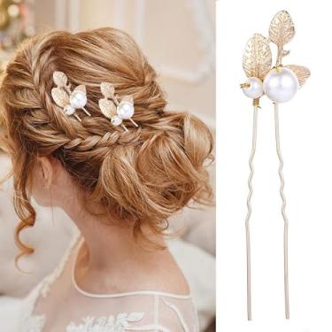 Imagem de 10 alfinetes de cabelo elegantes dourados com folha de pérola para mulheres requintados grampos de cabelo barrocos para noivas exclusivas joias elegantes acessórios de cabelo para casamento