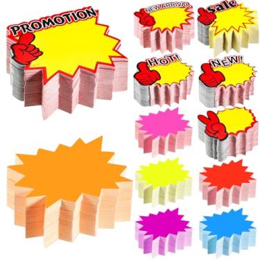 Imagem de IANFAN 1500 peças de placas starburst para adesivos de preço, etiquetas de sinalização em branco em forma de estrela etiquetas fluorescentes de varejo para quintal para exibição de quadro de avisos