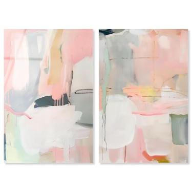 Imagem de Blush Oasis Minimalista Conjunto de 2 Painéis Impressão Acrílica Sala de Estar Arte de Parede por Art Remedy, Pronto para pendurar, 50 x 76 cm