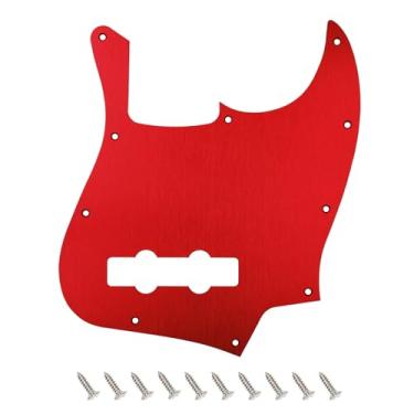 Imagem de Banworks Alumínio Jazz Bass Pickguard 1,5 mm de espessura, 1 camada de 10 furos, borda reta J Bass JB, placa de risco para USA/Mexican Modern Style Fender Ultra Jazz Bass JT/HB-11 Vermelho