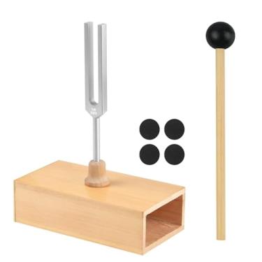 Imagem de GOGHOST Conjunto de diapasão de 528 Hz com caixa de ressonador de madeira e martelo de silicone, diapasão de chakra para terapia de cura de som, reparo de DNA, alívio de estresse e instrumento musical