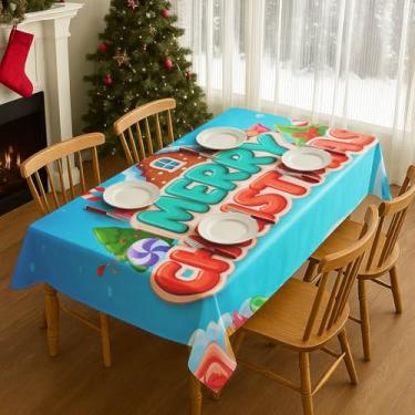 Imagem de HOMETITUTE Toalha de mesa de Natal mágica com estampa de casa de gengibre, decoração de mesa retangular, 203 x 152 cm, bengala doce, pano para sala de jantar, inverno, decoração de festa de Natal