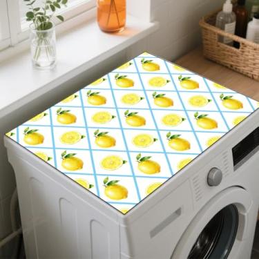 Imagem de GLOBLELAND Capa protetora superior para máquina de lavar e secar limão, 23,6 × 19,175 cm, protetor superior para máquina de lavar roupa antiderrapante para lavanderia, sala de estar, mesa