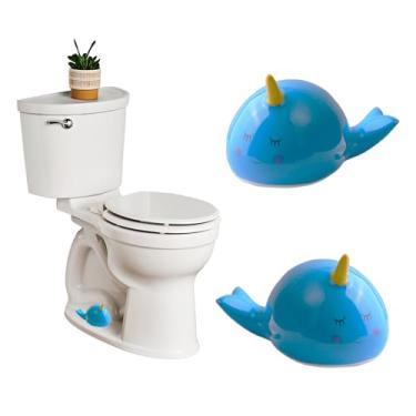 Imagem de Conjunto de 2 tampas de parafuso de vaso sanitário altas, tampas de cerâmica baleia, decoração de banheiro divertida e fofa para fácil instalação de vaso sanitário - capas decorativas, azul