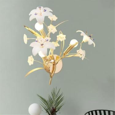 Imagem de Luminária de parede contemporânea em cerâmica com flor de rosa, LED, estilo campestre francês, criativa, para sala de estar, restaurante, quarto, casa de campo, corredor, cabeceira (A 45 x D