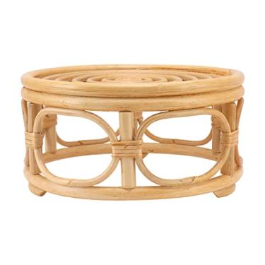 Imagem de Fabater Pequeno Suporte de Planta de Vime Redondo de Vime Boho Rattan para Interior, Fazenda Rústica Pedestal de Círculo de Madeira para Decoração e Exibição, Mesa (L)