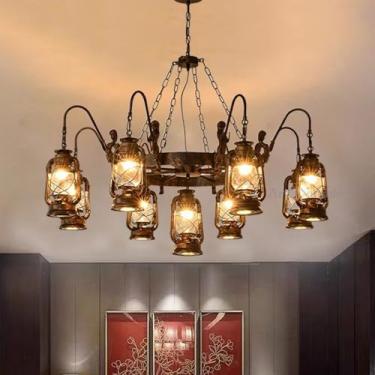 Imagem de Lustre retrô americano com LED, estilo industrial, criativo e moderno, ideal para sala de estar, restaurante, quarto, casa de campo, loft, loja de roupas, lan house, bar, luminária pendente