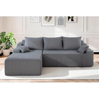 Imagem de HABUTWAY Sofá secional em nuvem, sofá desossado com espreguiçadeira, sofá modular confortável com assento profundo para sala de estar, quarto, sofá em forma de L com tecido de veludo cotelê, sem