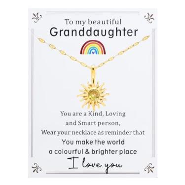 Imagem de JINGMARUO Colar de sol banhado a ouro com pedra do mês de nascimento para neta no aniversário, você faz do mundo um cartão de lugar colorido e brilhante, Standard, Cristal, Sem Pedra Preciosa