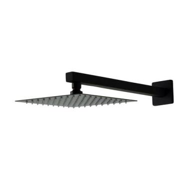 Imagem de Ducha Chuveiro 20x20 Black Fosco Slim Inox Com Braço 36 Cm - Water